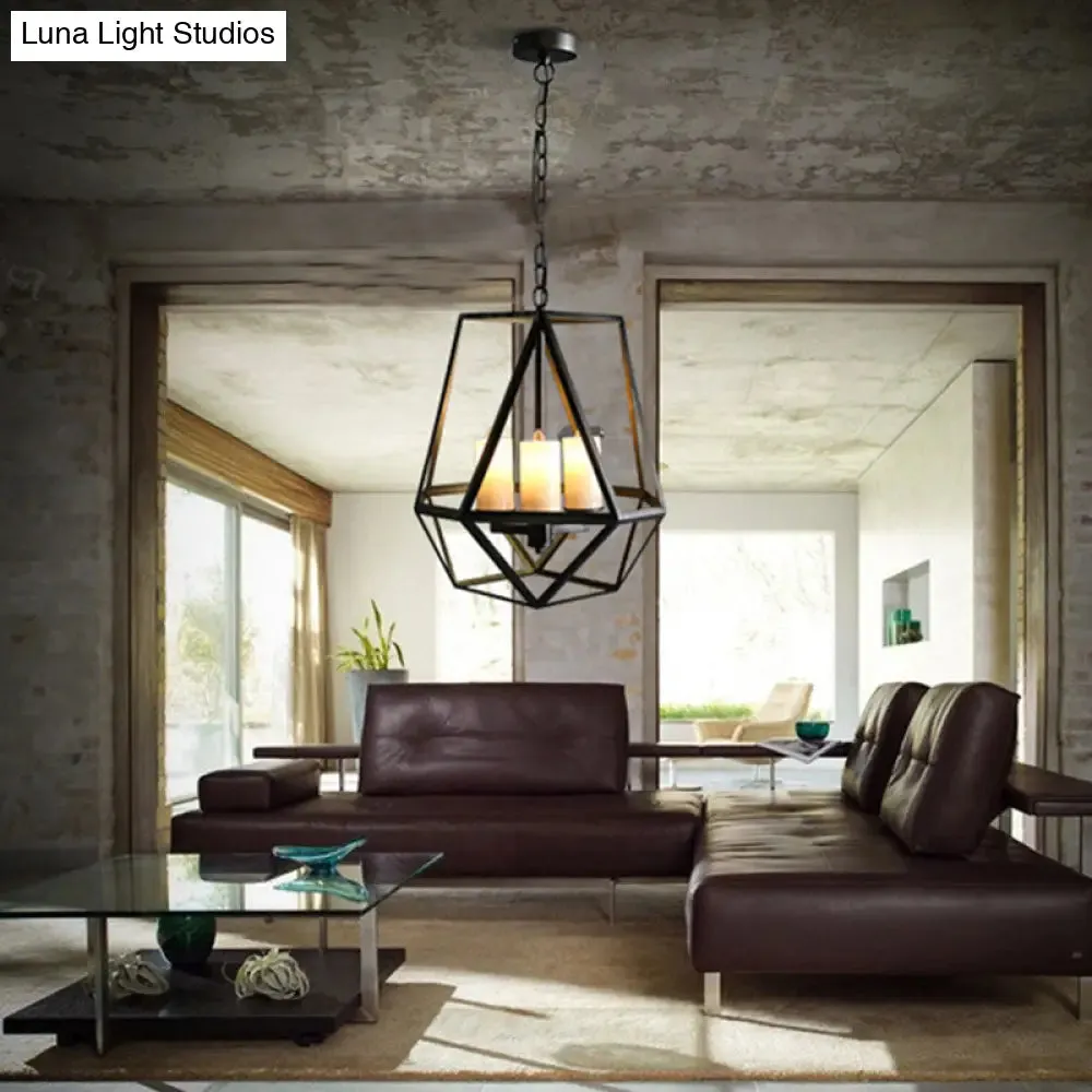 Black Metal Finish Chandelier with Caged Country Style and Faux Candles