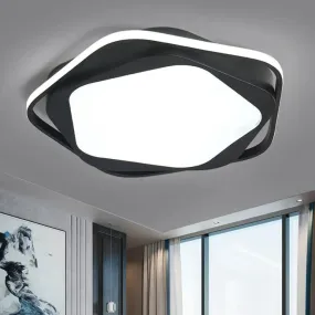 Black Metal LED Flush Mount Ceiling Light - Minimalist Pentagon Design for Bedroom