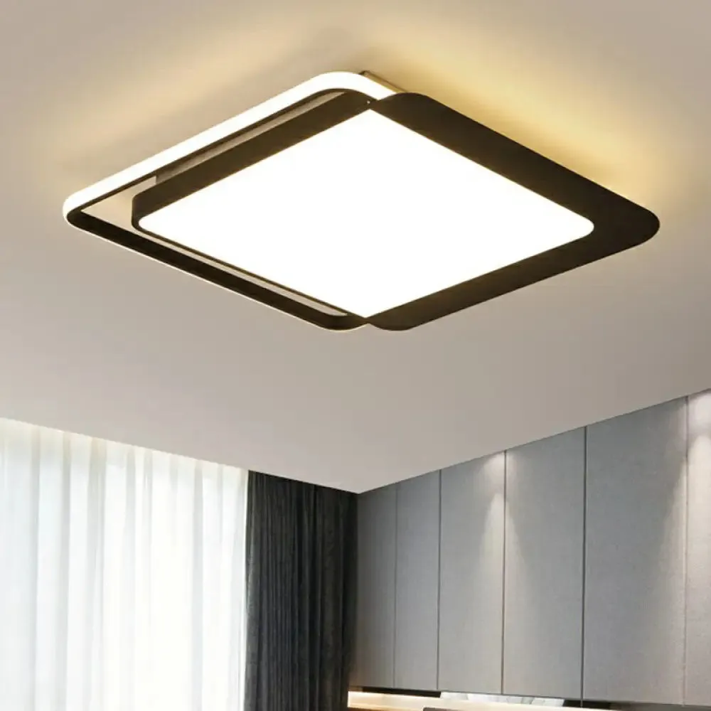 Black Square LED Flush Light with Acrylic Shade - Minimalist Ceiling Fixture