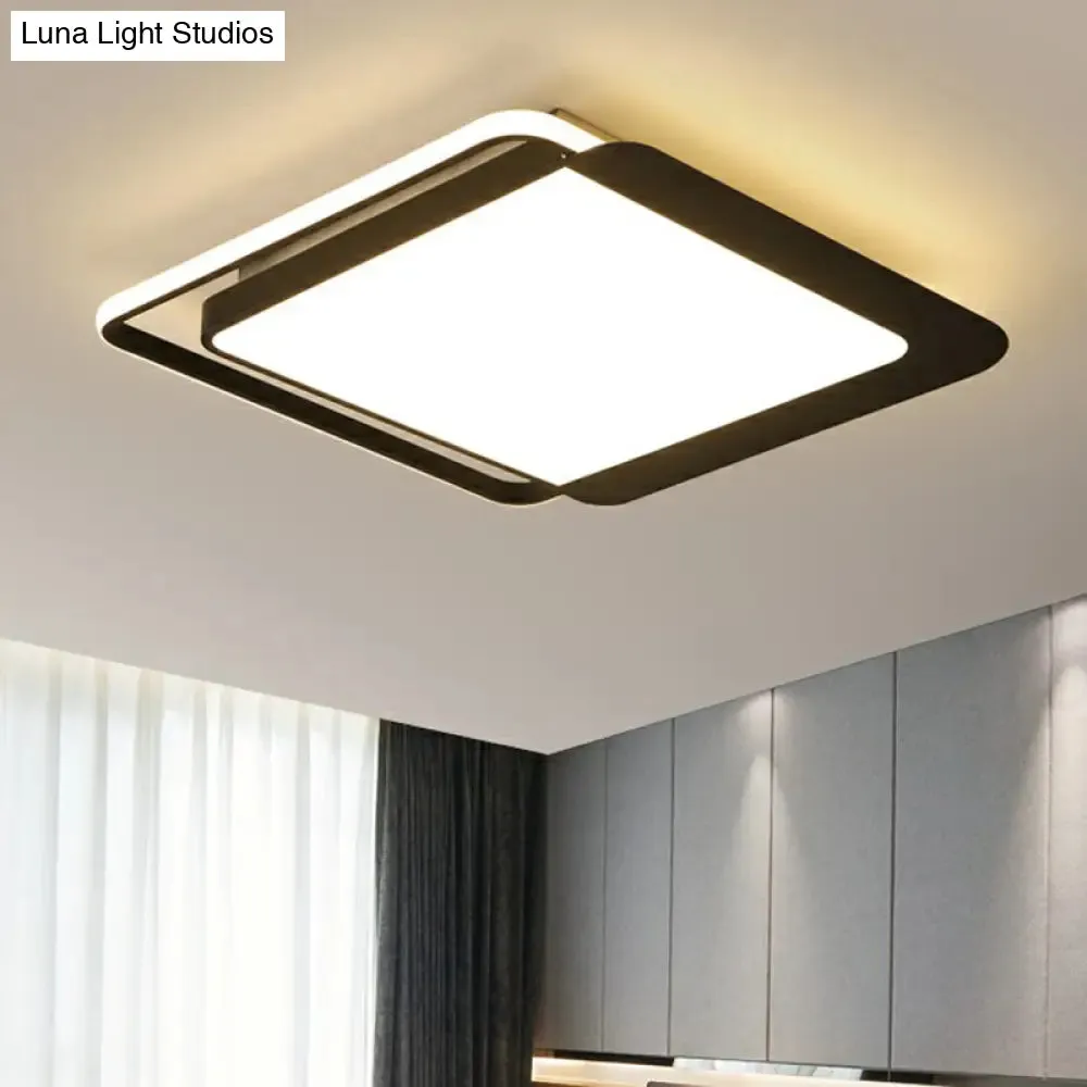 Black Square LED Flush Light with Acrylic Shade - Minimalist Ceiling Fixture