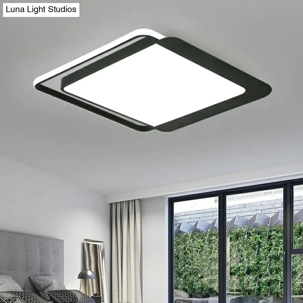 Black Square LED Flush Light with Acrylic Shade - Minimalist Ceiling Fixture