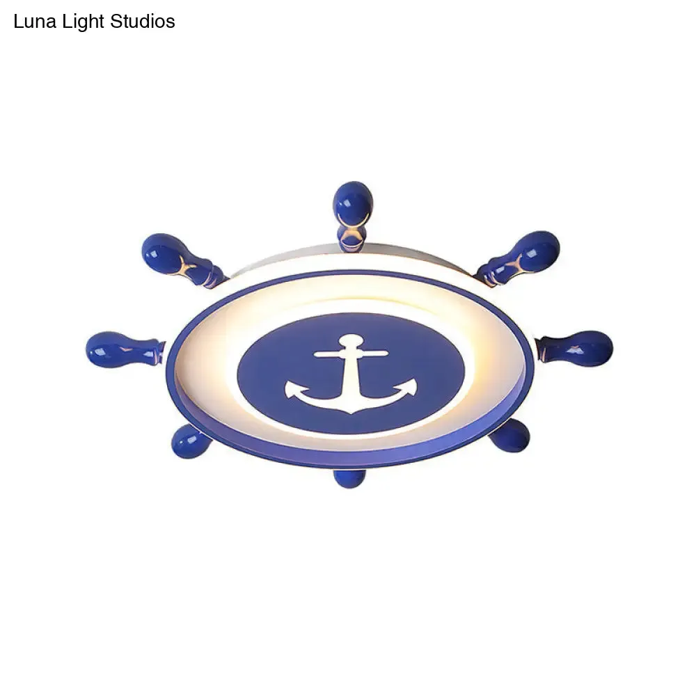 Blue LED Rudder Flush Mount Ceiling Light for Kids' Room with Minimalist Metal Design