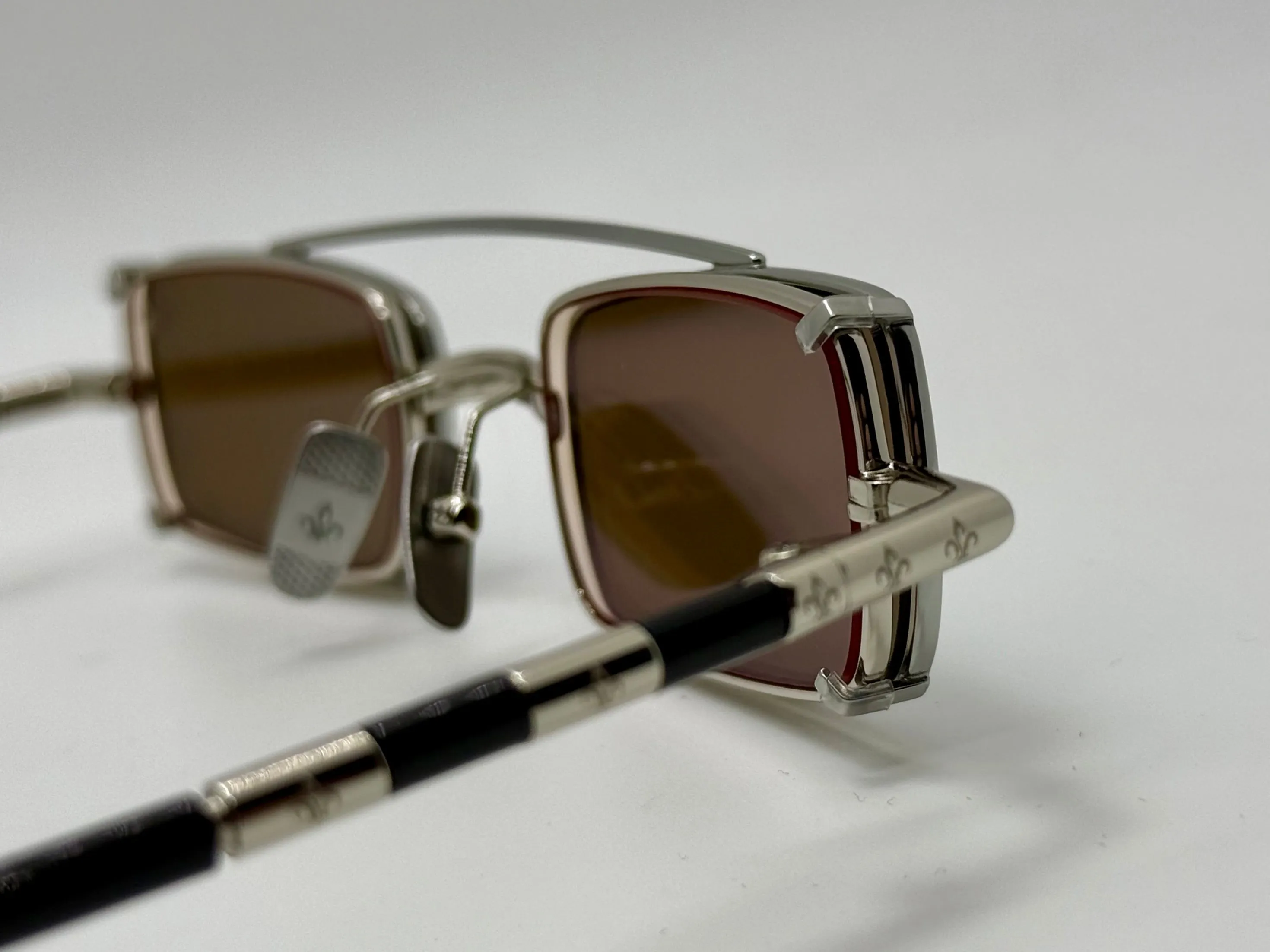 Brand New Philippe V X2 Titanium Rectangle Glasses | Yellow Lenses | Mirrored Silver Clip-On | Made in Japan