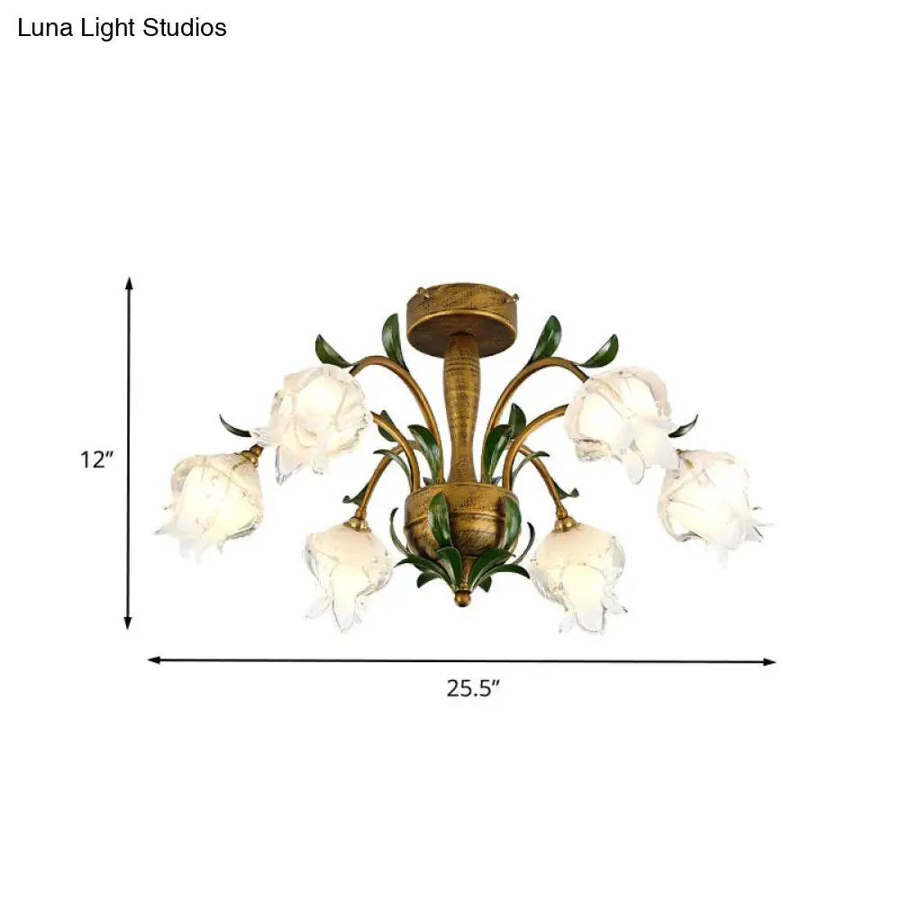 Brass Metal LED Ceiling Light: Countryside Flower Style, 6/8/10 Bulbs, Semi Flush Mount for Bedroom