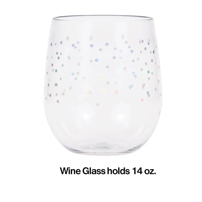 Bulk Iridescent Dots 14 oz Plastic Stemless Wine Glasses by Elise (6 per Case)