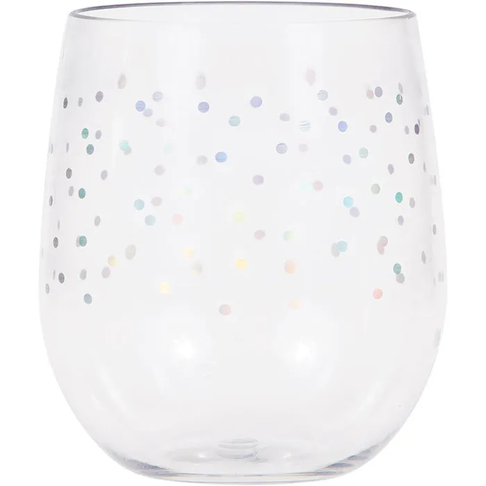 Bulk Iridescent Dots 14 oz Plastic Stemless Wine Glasses by Elise (6 per Case)