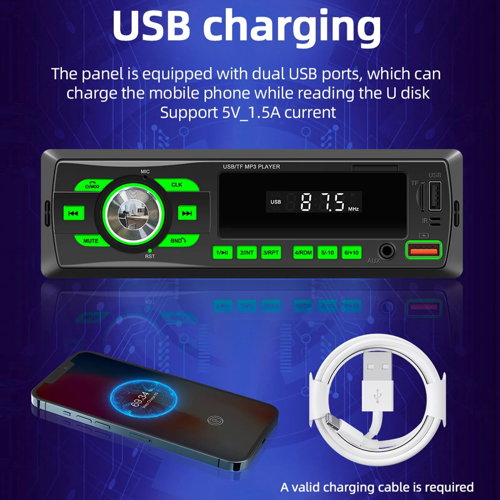 Car Mp3 Player with Bluetooth  5.0 Intelligent Voice Assistant