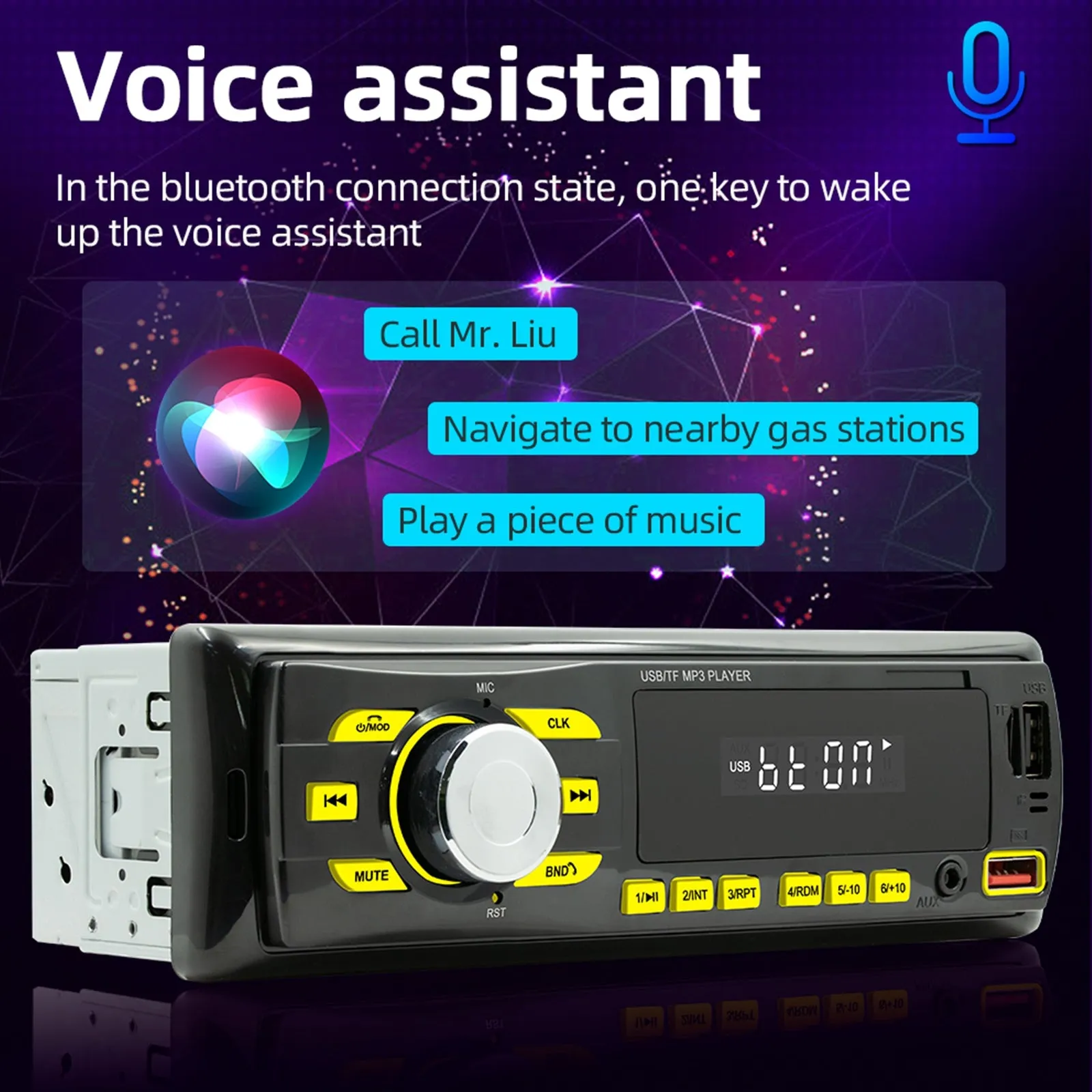 Car Mp3 Player with Bluetooth  5.0 Intelligent Voice Assistant