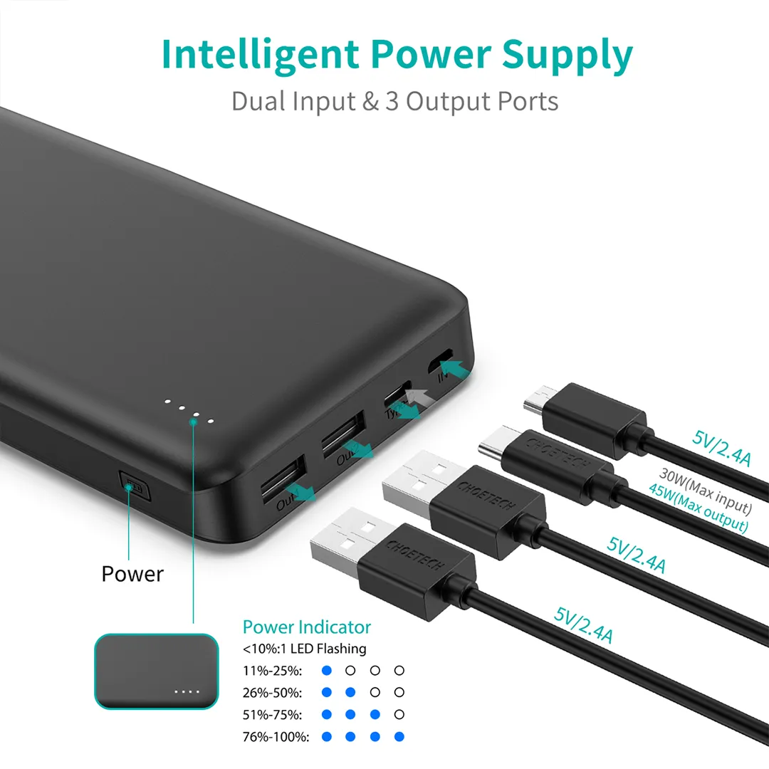 CHOETECH 20000mAh USB-C PD 45W PowerBank