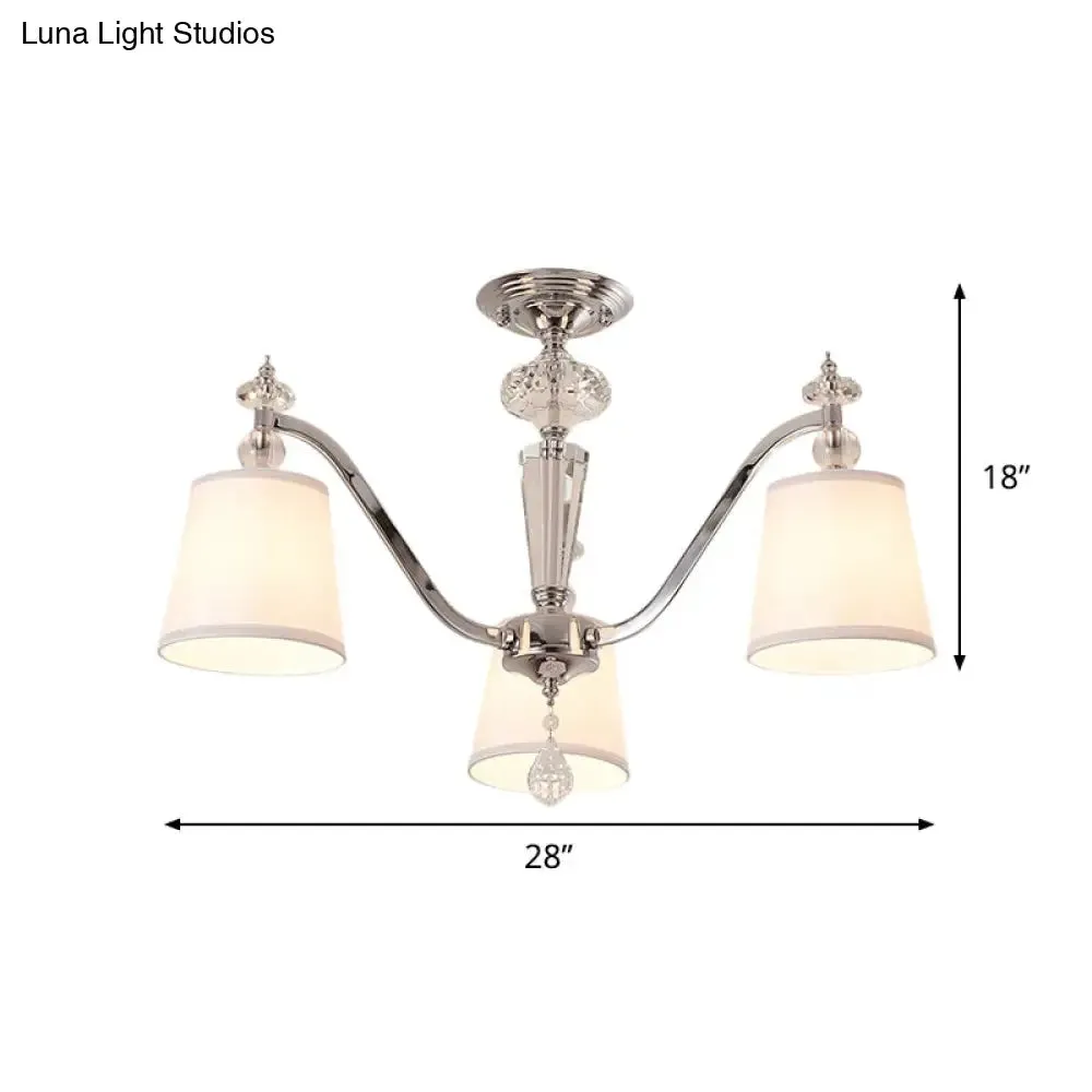 Chrome Semi Flushmount Crystal Ceiling Lamp with Modern Fabric Design and 3/6 Lights for Living Room
