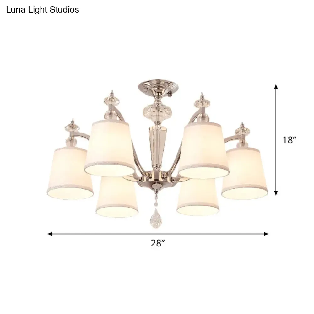 Chrome Semi Flushmount Crystal Ceiling Lamp with Modern Fabric Design and 3/6 Lights for Living Room