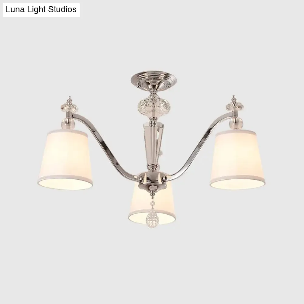 Chrome Semi Flushmount Crystal Ceiling Lamp with Modern Fabric Design and 3/6 Lights for Living Room