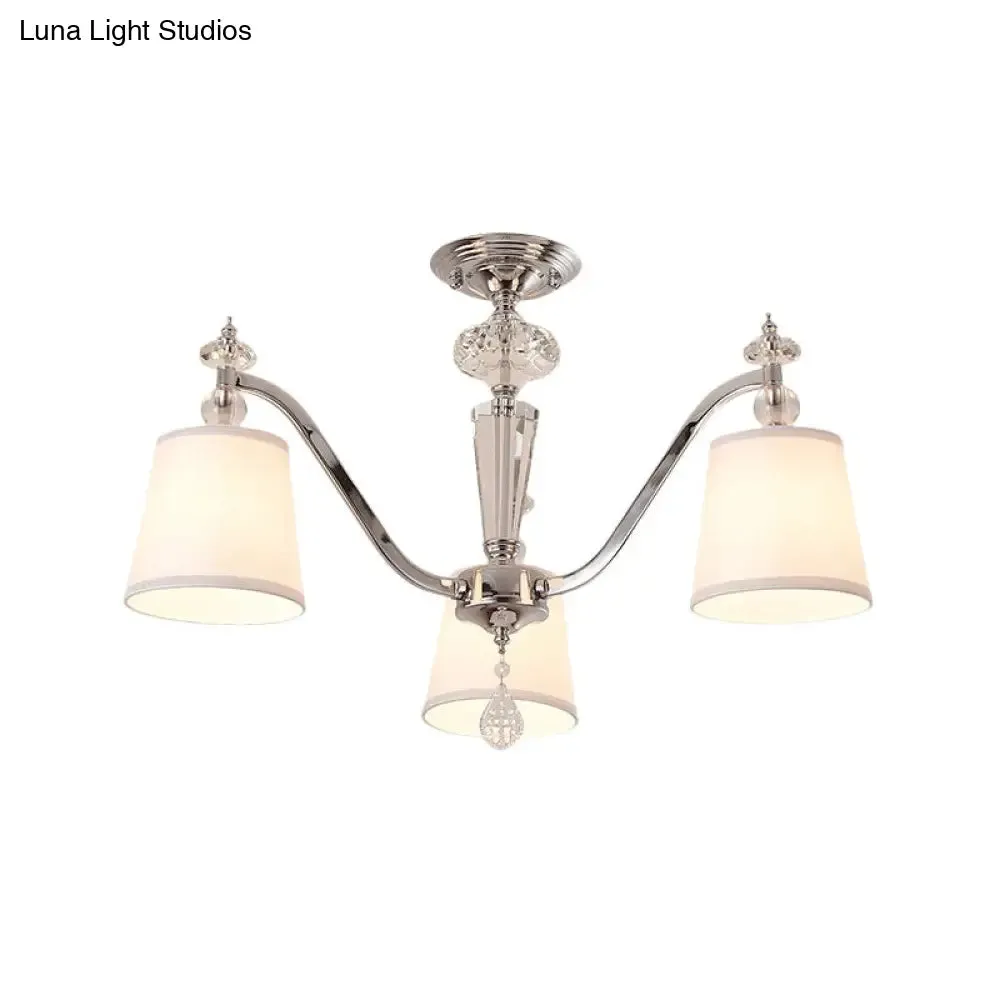 Chrome Semi Flushmount Crystal Ceiling Lamp with Modern Fabric Design and 3/6 Lights for Living Room