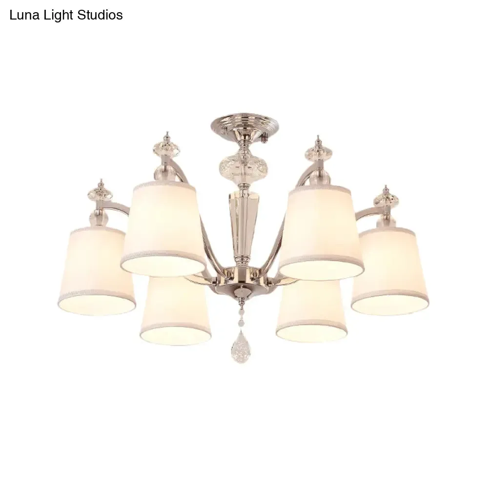 Chrome Semi Flushmount Crystal Ceiling Lamp with Modern Fabric Design and 3/6 Lights for Living Room