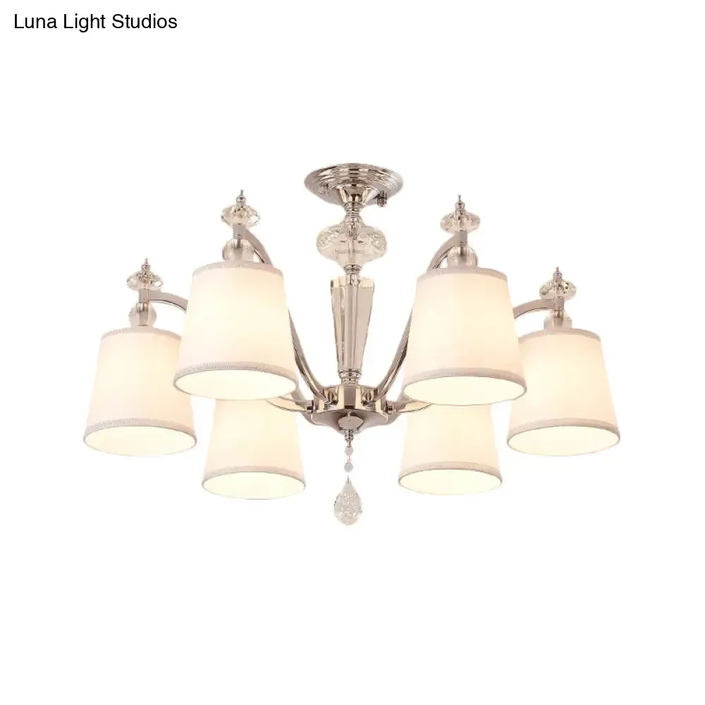 Chrome Semi Flushmount Crystal Ceiling Lamp with Modern Fabric Design and 3/6 Lights for Living Room
