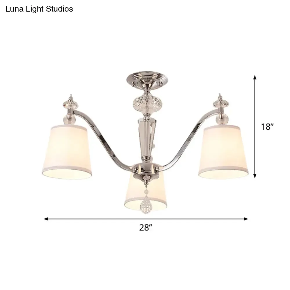 Chrome Semi Flushmount Crystal Ceiling Lamp with Modern Fabric Design and 3/6 Lights for Living Room