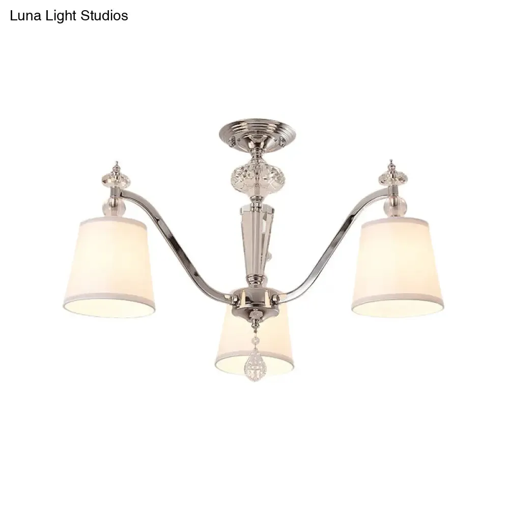 Chrome Semi Flushmount Crystal Ceiling Lamp with Modern Fabric Design and 3/6 Lights for Living Room