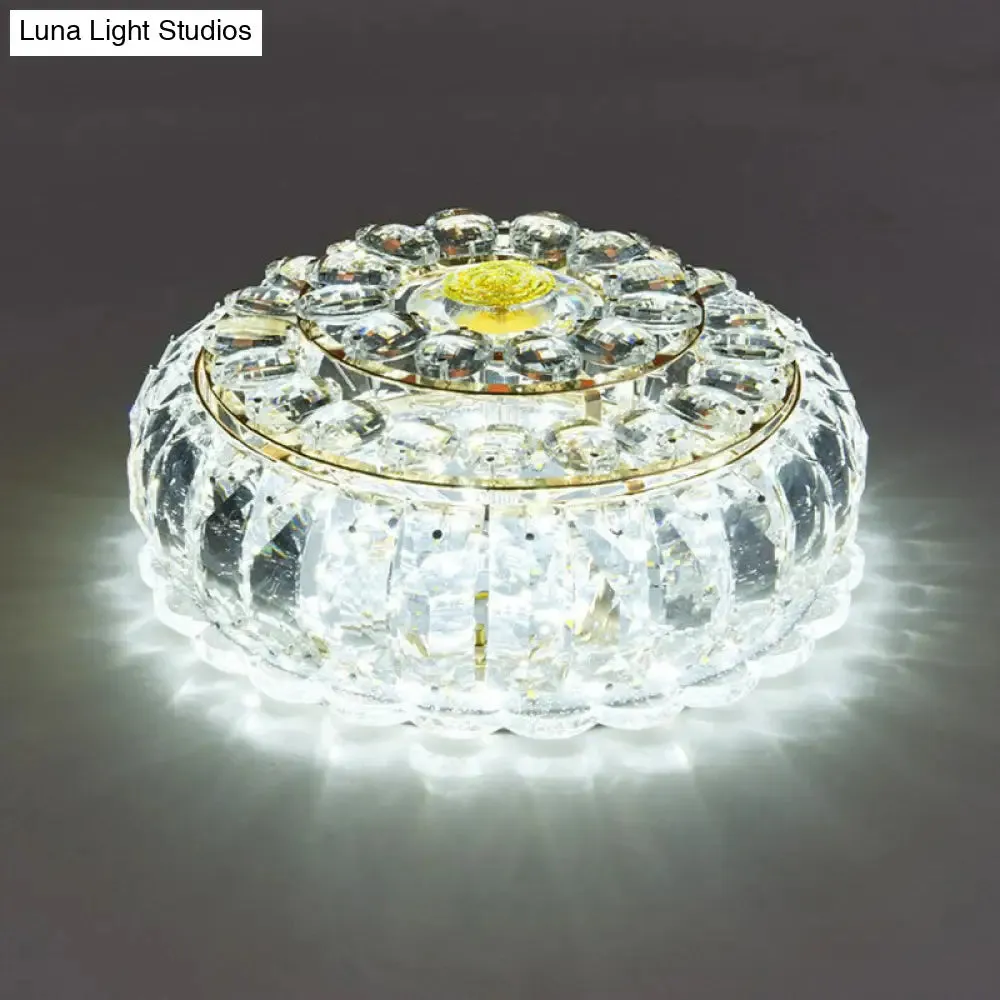 Clear Crystal LED Round Flush Mount Ceiling Light for Hallways