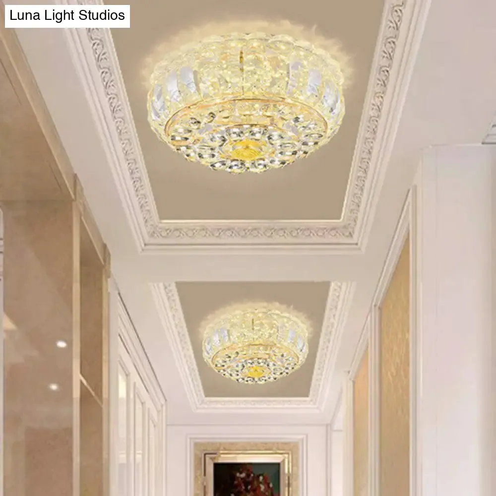 Clear Crystal LED Round Flush Mount Ceiling Light for Hallways