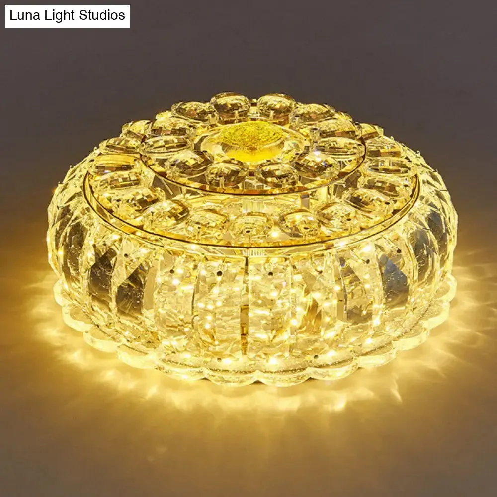 Clear Crystal LED Round Flush Mount Ceiling Light for Hallways
