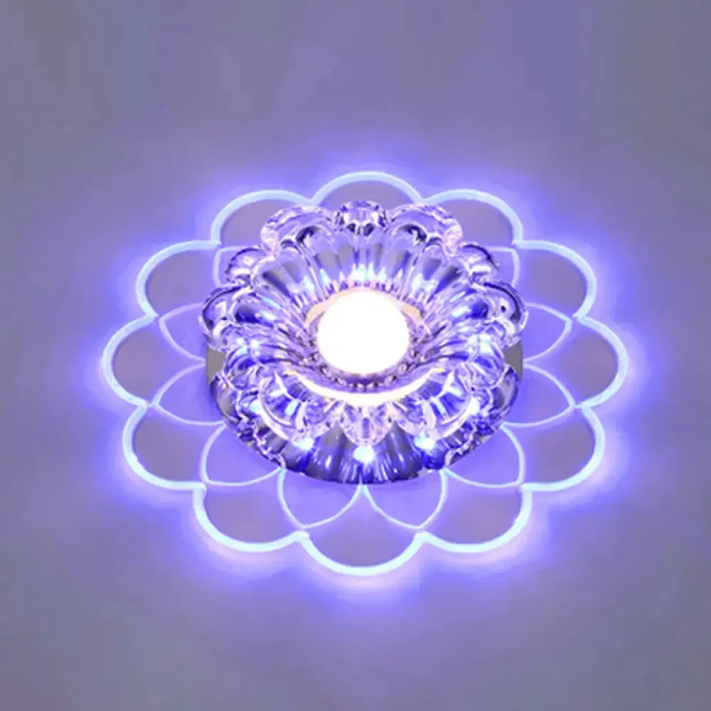Clear Crystal LED Scalloped Flush Ceiling Light - Modernist Fixture for Hallways