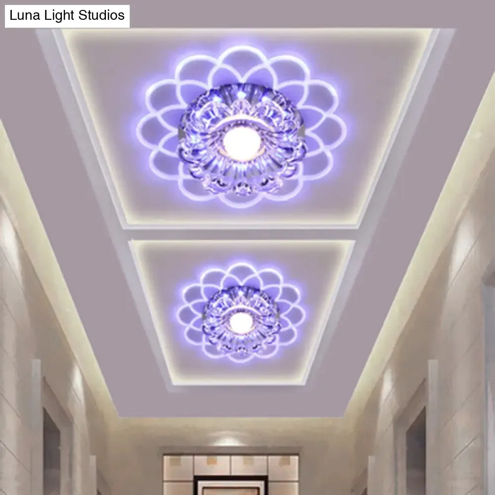 Clear Crystal LED Scalloped Flush Ceiling Light - Modernist Fixture for Hallways