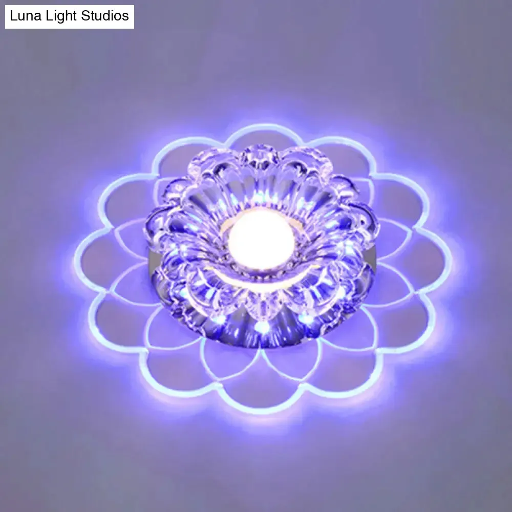Clear Crystal LED Scalloped Flush Ceiling Light - Modernist Fixture for Hallways