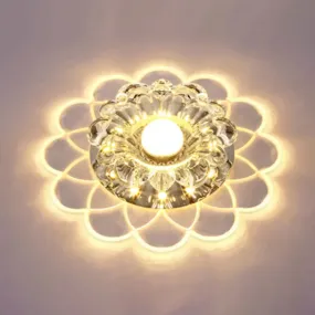 Clear Crystal LED Scalloped Flush Ceiling Light - Modernist Fixture for Hallways