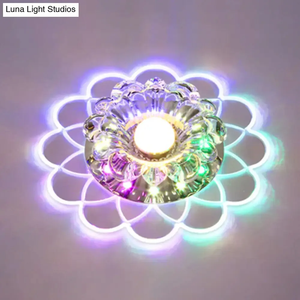 Clear Crystal LED Scalloped Flush Ceiling Light - Modernist Fixture for Hallways