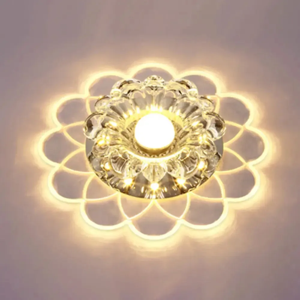 Clear Crystal LED Scalloped Flush Ceiling Light - Modernist Fixture for Hallways