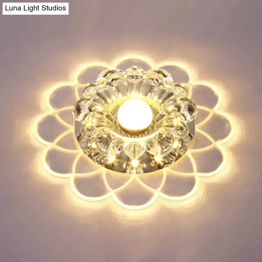 Clear Crystal LED Scalloped Flush Ceiling Light - Modernist Fixture for Hallways