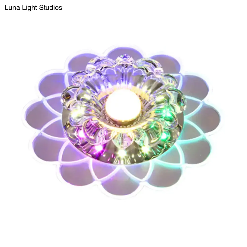 Clear Crystal LED Scalloped Flush Ceiling Light - Modernist Fixture for Hallways