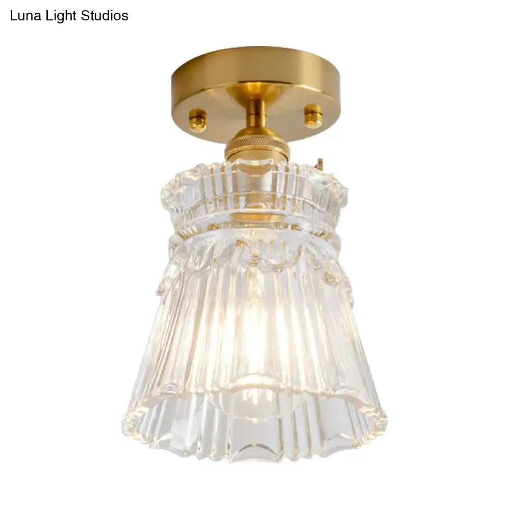 Clear Ribbed Glass Flush Mount Ceiling Light with Colonial Conical Style