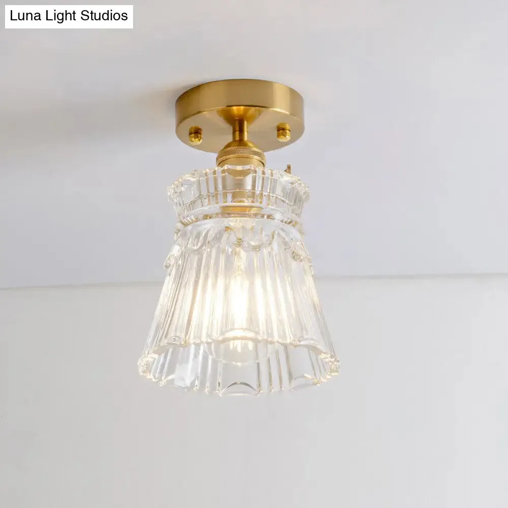 Clear Ribbed Glass Flush Mount Ceiling Light with Colonial Conical Style