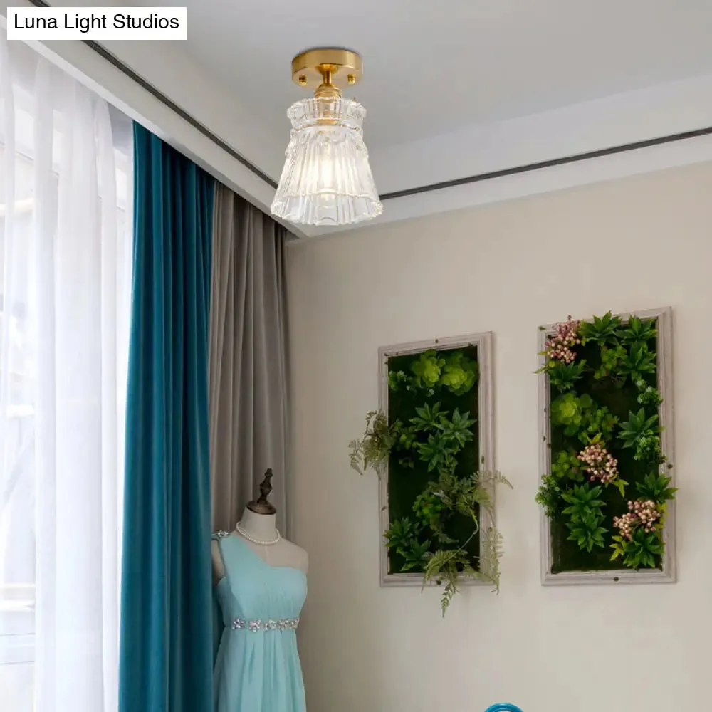 Clear Ribbed Glass Flush Mount Ceiling Light with Colonial Conical Style
