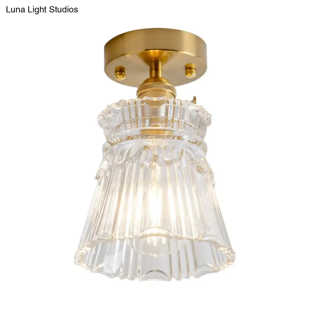 Clear Ribbed Glass Flush Mount Ceiling Light with Colonial Conical Style