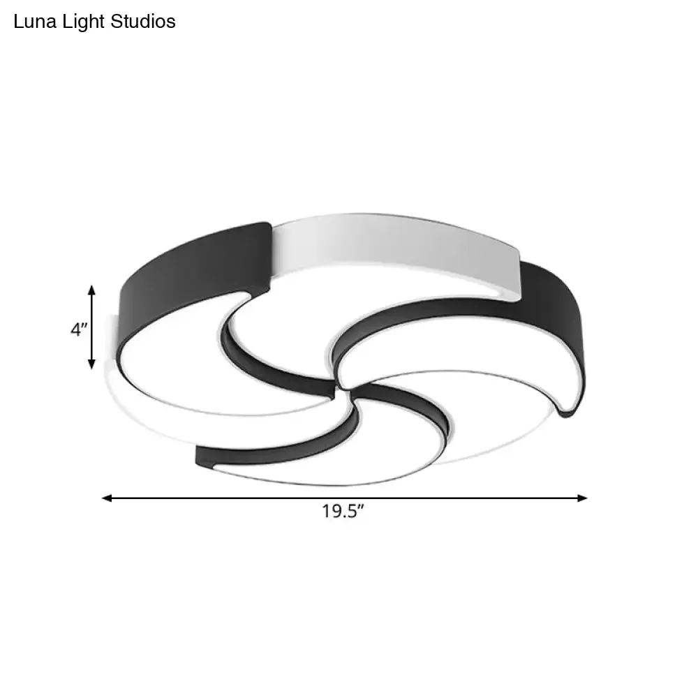Contemporary Acrylic Flush Mount LED Ceiling Light with Windmill Design - Circular, Black & White - 19.5"/23.5"/31" W - Warm/White Light