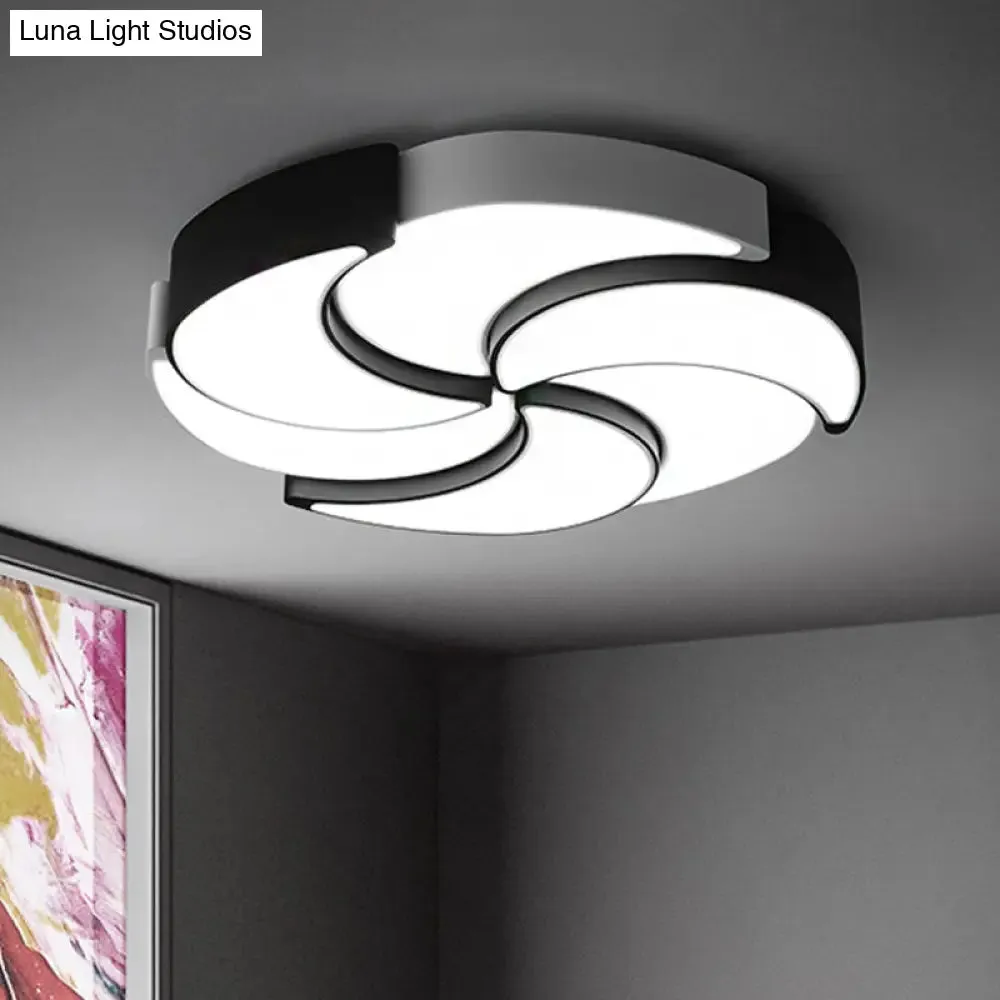 Contemporary Acrylic Flush Mount LED Ceiling Light with Windmill Design - Circular, Black & White - 19.5"/23.5"/31" W - Warm/White Light