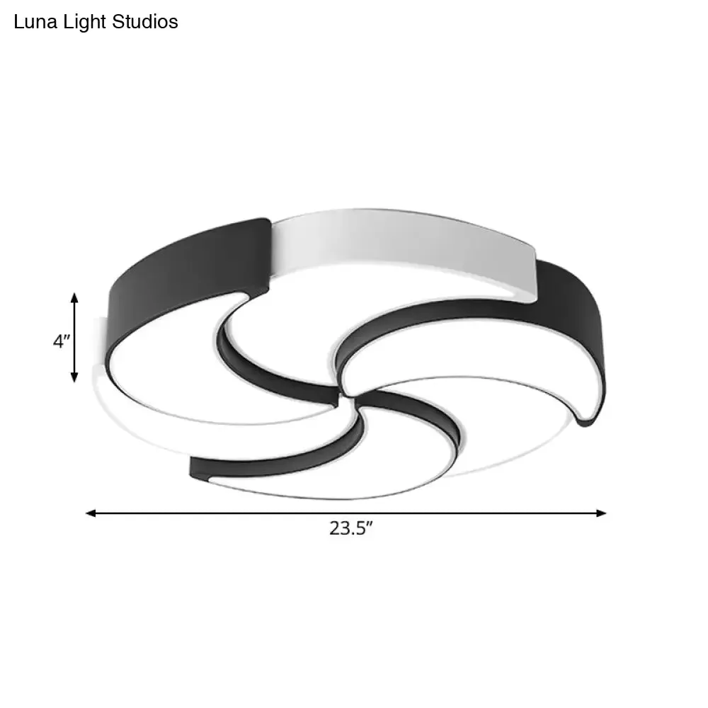 Contemporary Acrylic Flush Mount LED Ceiling Light with Windmill Design - Circular, Black & White - 19.5"/23.5"/31" W - Warm/White Light