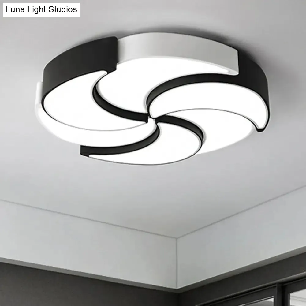 Contemporary Acrylic Flush Mount LED Ceiling Light with Windmill Design - Circular, Black & White - 19.5"/23.5"/31" W - Warm/White Light