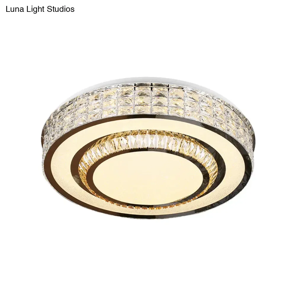 Contemporary Chrome Flush Mount LED Ceiling Fixture with Faceted Crystals