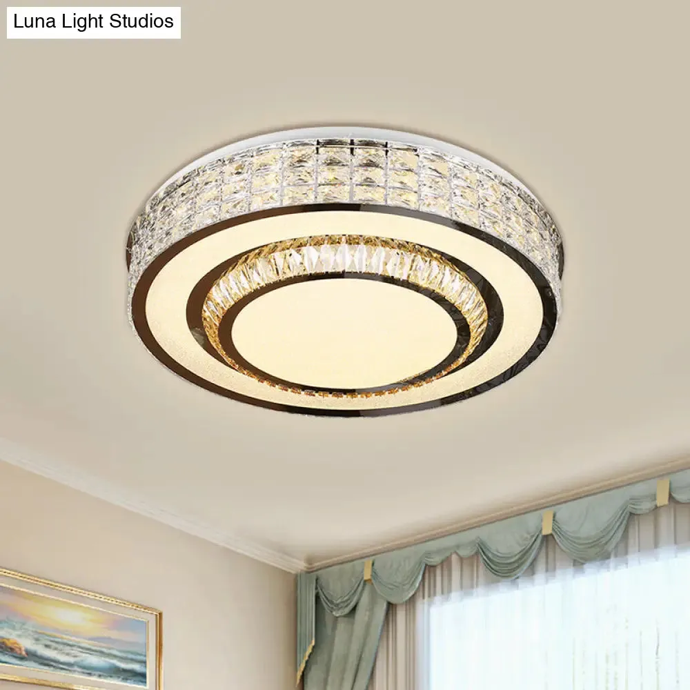 Contemporary Chrome Flush Mount LED Ceiling Fixture with Faceted Crystals