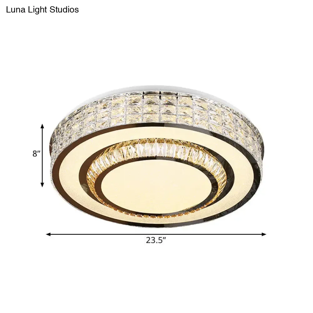 Contemporary Chrome Flush Mount LED Ceiling Fixture with Faceted Crystals