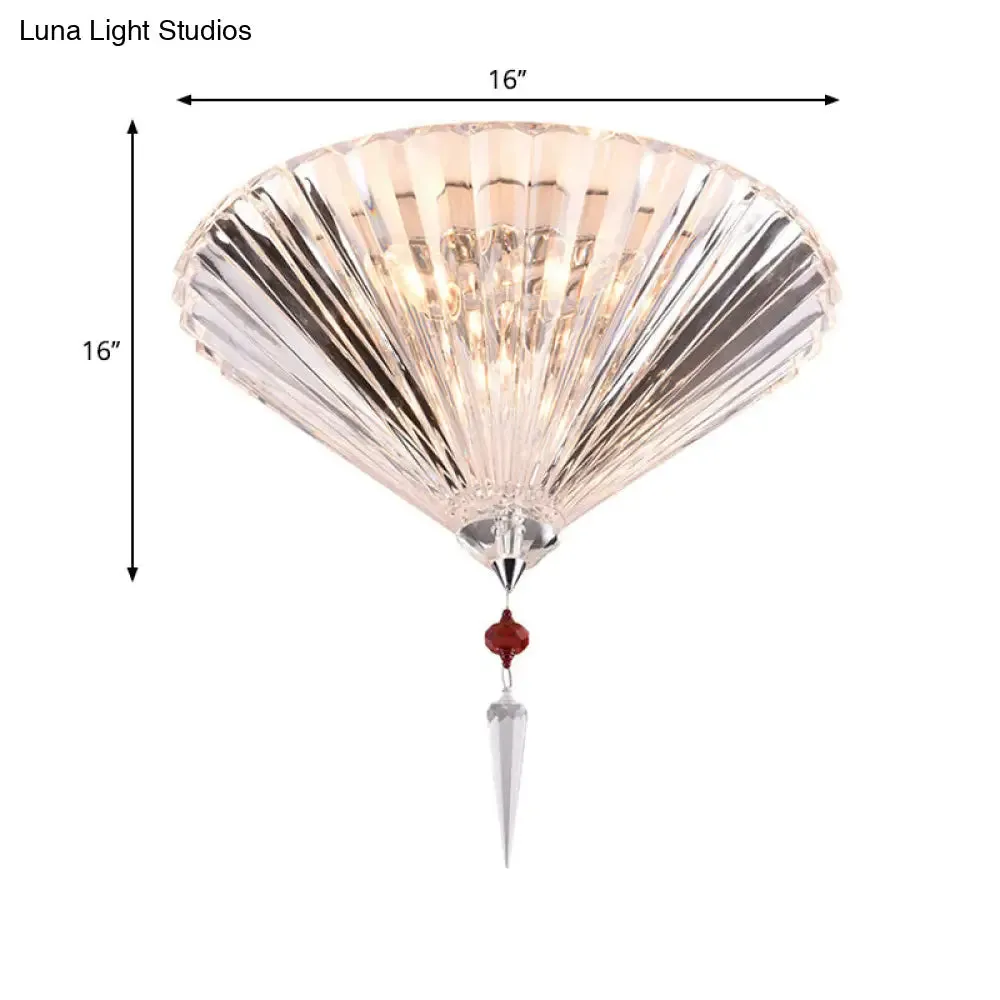 Contemporary Crystal Flush Ceiling Light - Conical Shape, 3/4 Lights, Clear Flushmount Lighting