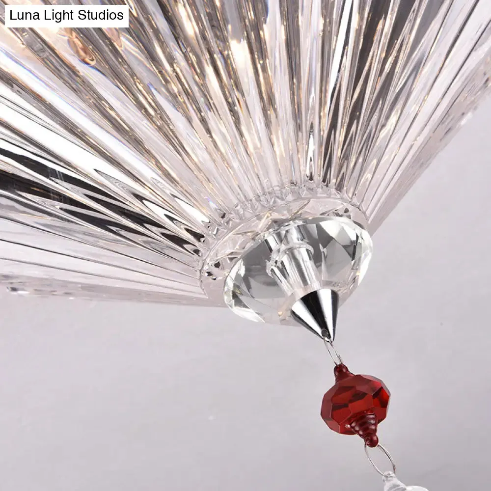 Contemporary Crystal Flush Ceiling Light - Conical Shape, 3/4 Lights, Clear Flushmount Lighting