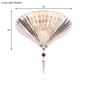 Contemporary Crystal Flush Ceiling Light - Conical Shape, 3/4 Lights, Clear Flushmount Lighting