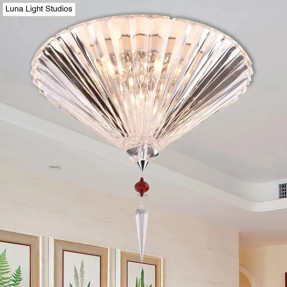 Contemporary Crystal Flush Ceiling Light - Conical Shape, 3/4 Lights, Clear Flushmount Lighting