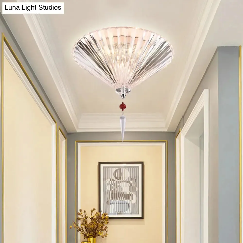 Contemporary Crystal Flush Ceiling Light - Conical Shape, 3/4 Lights, Clear Flushmount Lighting