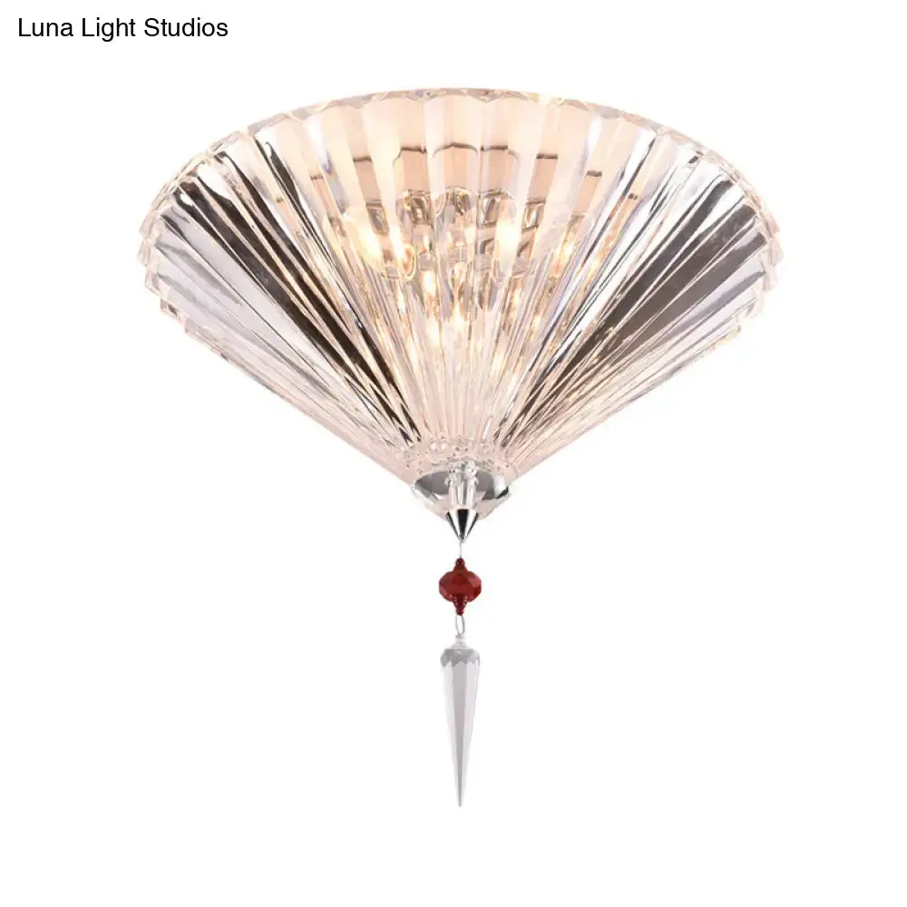 Contemporary Crystal Flush Ceiling Light - Conical Shape, 3/4 Lights, Clear Flushmount Lighting