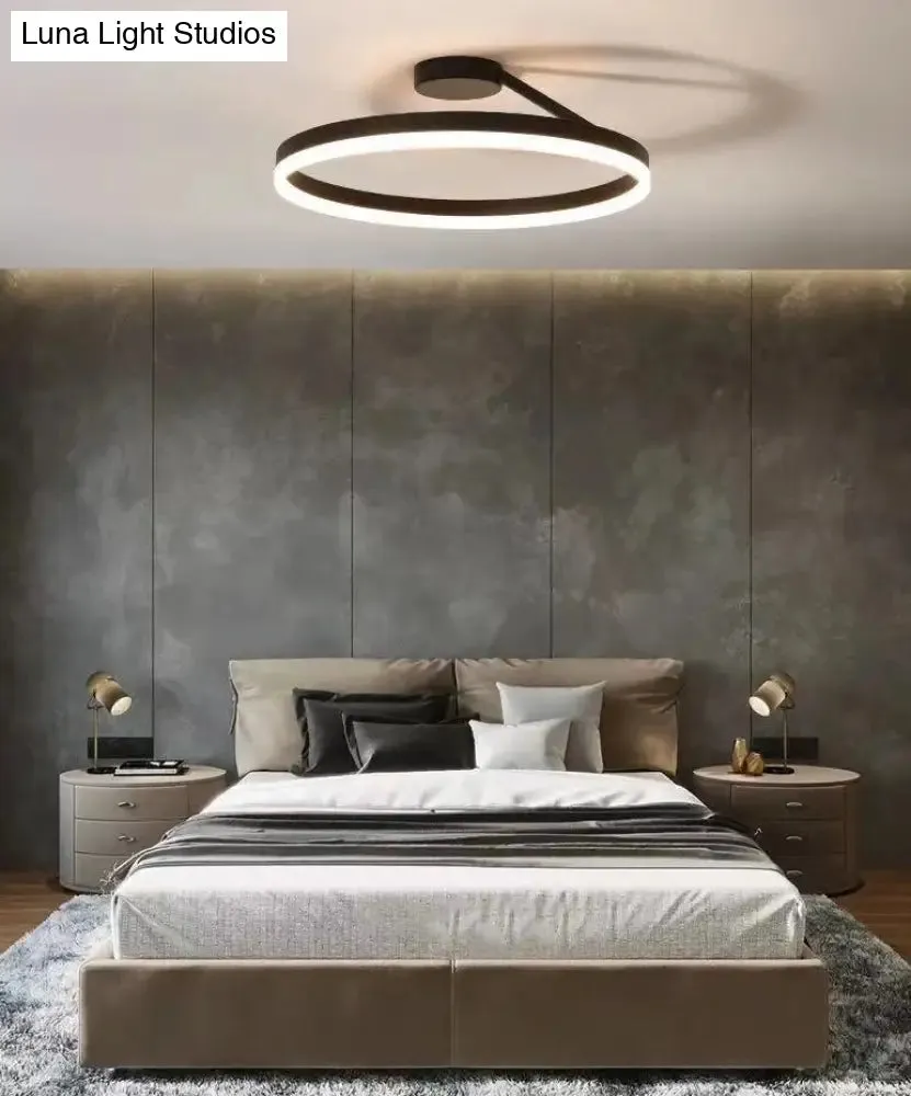 Contemporary Metal Ceiling Light Fixtures for Bedroom - Circular Semi Flush Mount Lighting